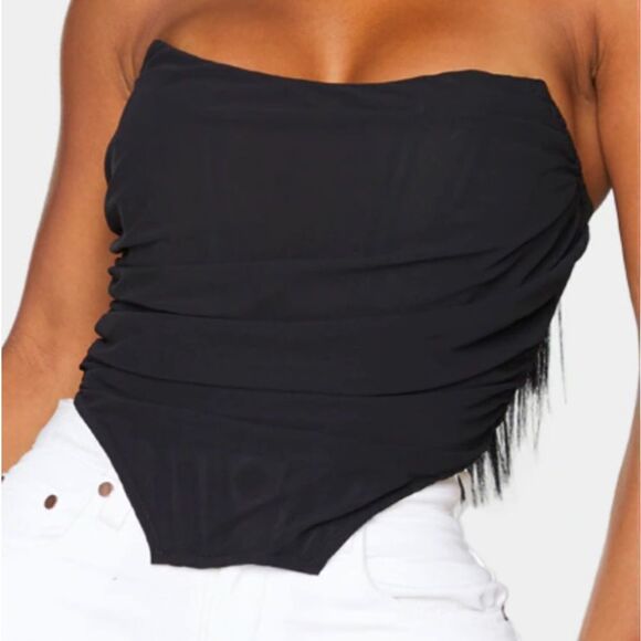 Prettylittlething Shape Black Chiffon Ruched Corset Crop Top Sz 4 “ NWT IN PKG “ - Picture 1 of 8